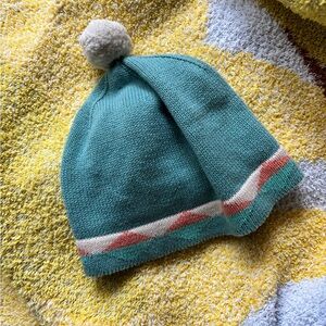 Pendleton Baby Teal and Pink Knit Beanie with Pom Pom